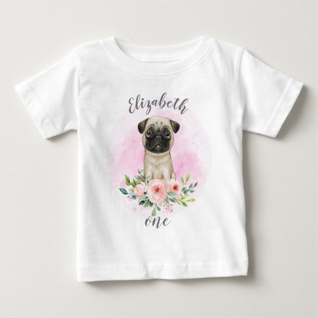 Camiseta Para Bebê Baby Pug Birthday Baby T-Shirt (Frente)