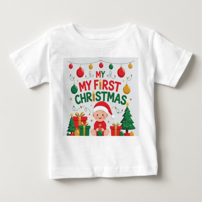 Camiseta Para Bebê Baby’s First Christmas Shirt | Adorable Xmas Gift (Frente)