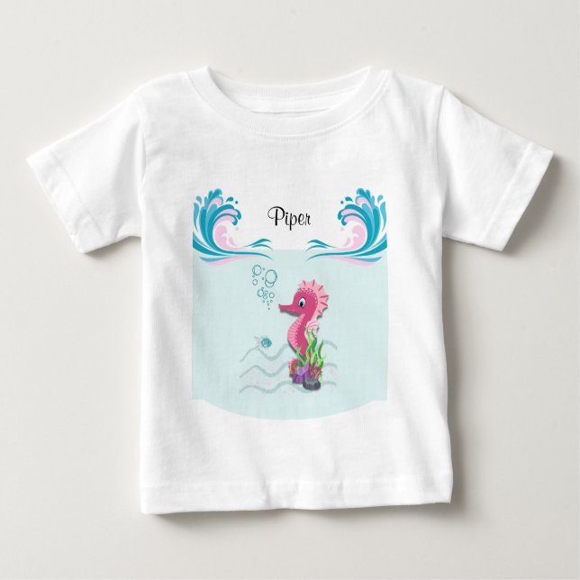 Camiseta Para Bebê Baby Seacavalo | Camiseta-bebê personalizada rosa (Frente)