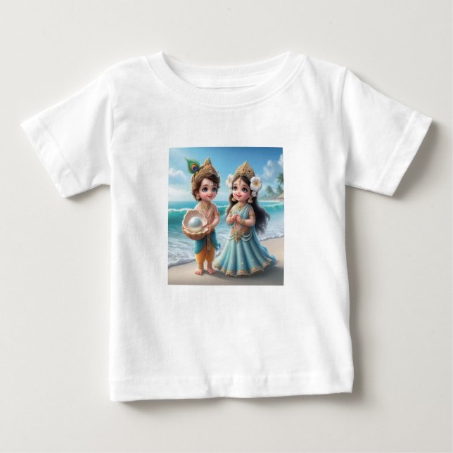 Camiseta Para Bebê Baby Shree Krishna & Radha com Diamond Divine (Frente)