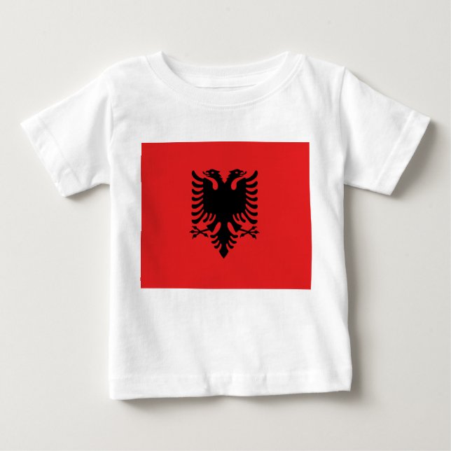 Camiseta Para Bebê Baby T-Shirt com Bandeira da Albânia (Frente)