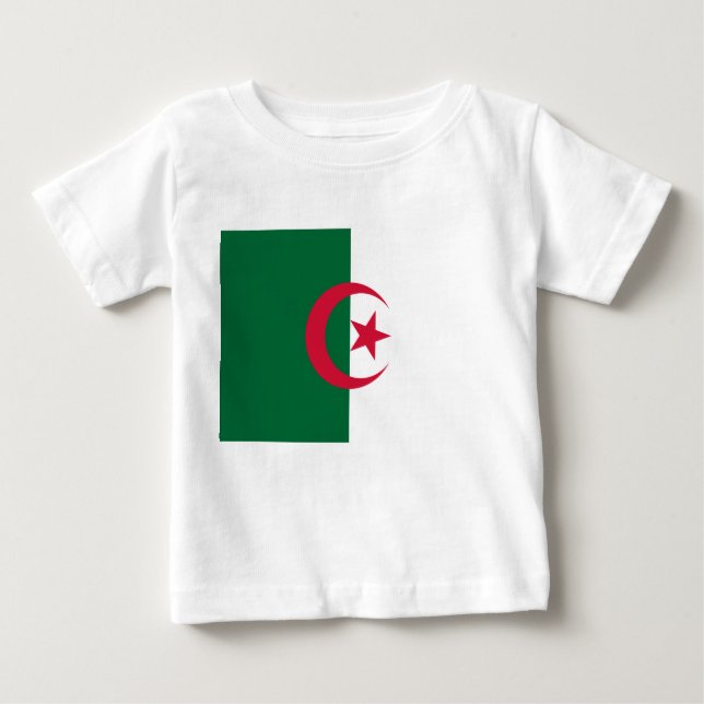 Camiseta Para Bebê Baby T-Shirt com Bandeira da Argélia (Frente)