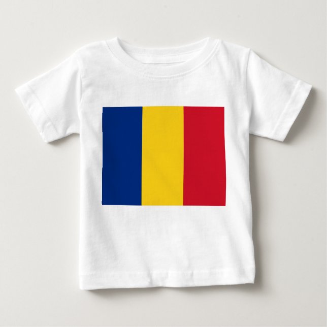 Camiseta Para Bebê Baby T-Shirt com bandeira da Romênia (Frente)