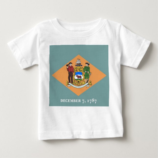 Camiseta Para Bebê Baby T-Shirt com bandeira de Delaware (Frente)
