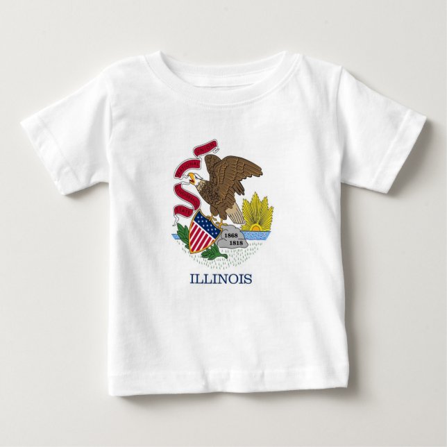 Camiseta Para Bebê Baby T Shirt com bandeira de IIllinois (Frente)