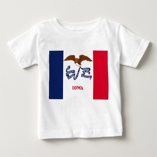 Camiseta Para Bebê Baby T Shirt com bandeira de Iowa (Frente)