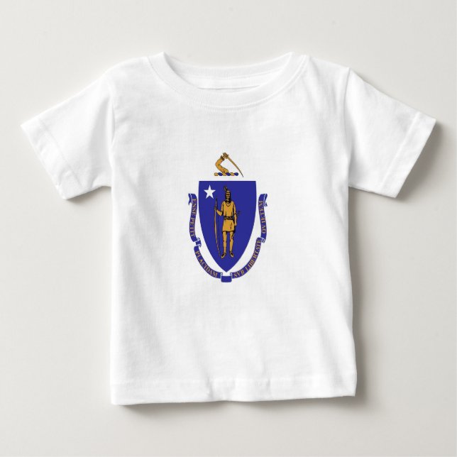 Camiseta Para Bebê Baby T Shirt com bandeira de Massachusetts (Frente)