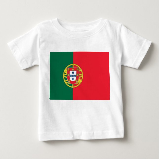 Camiseta Para Bebê Baby T-Shirt com Bandeira de Portugal (Frente)