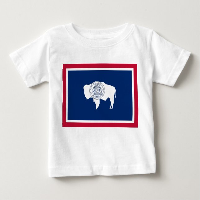 Camiseta Para Bebê Baby T Shirt com bandeira de Wyoming, EUA (Frente)