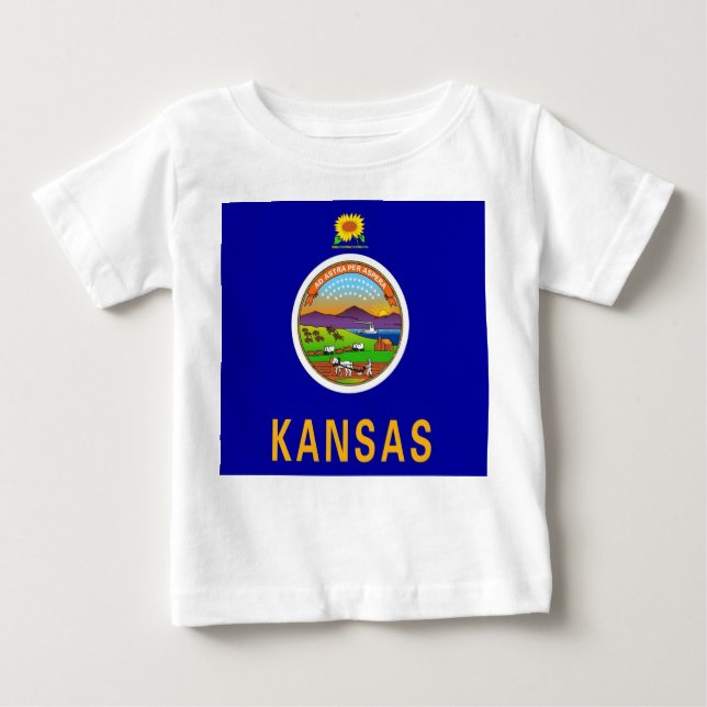 Camiseta Para Bebê Baby T Shirt com Bandeira do Kansas (Frente)