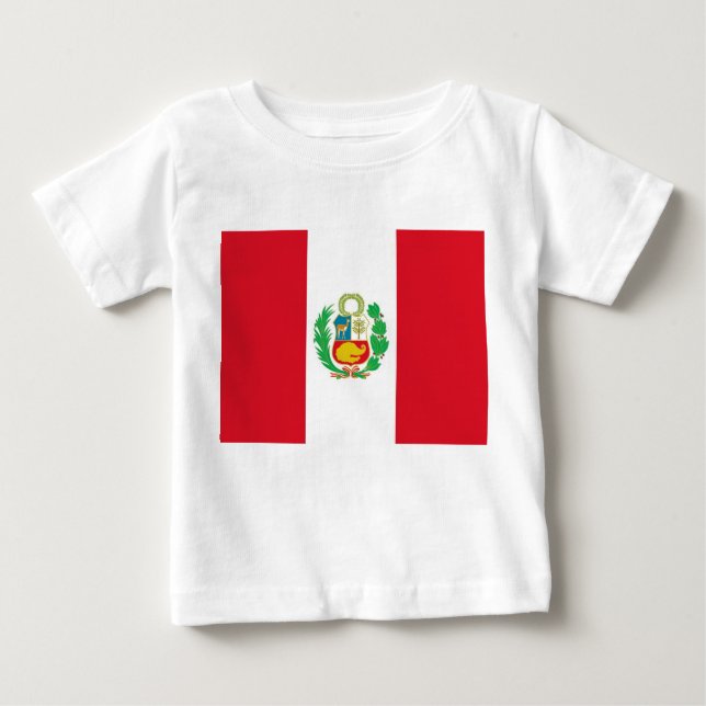 Camiseta Para Bebê Baby T-Shirt com Bandeira do Peru (Frente)