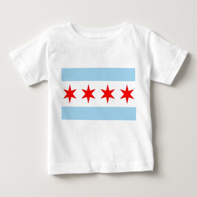 Camiseta Para Bebê Baby T Shirt com Flag de Chicago, Illinois (Frente)
