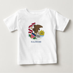 Camiseta Para Bebê Baby T Shirt com Flag de Illinois
