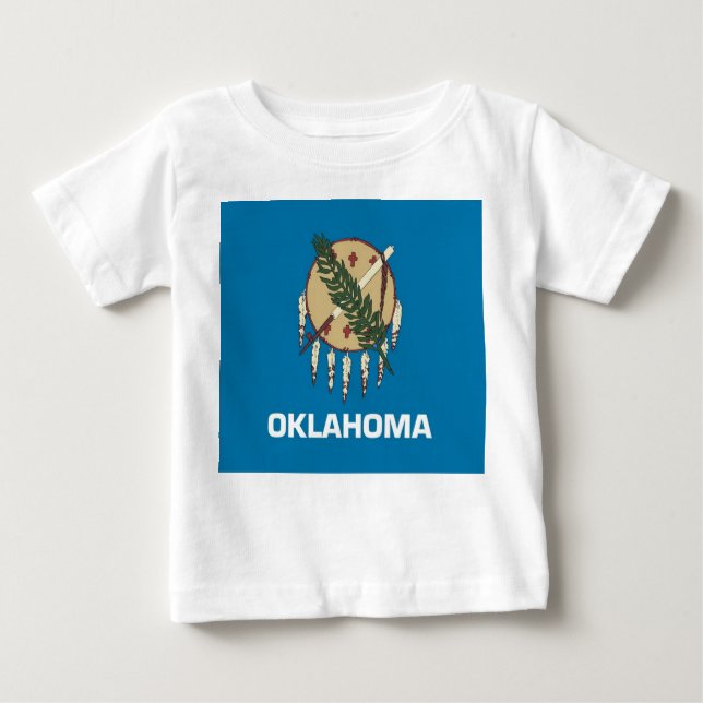 Camiseta Para Bebê Baby T Shirt com Flag de Oklahoma (Frente)