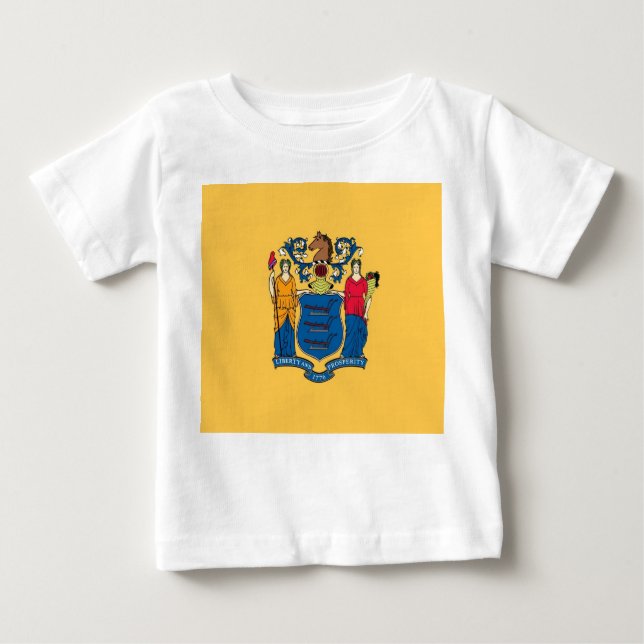 Camiseta Para Bebê Baby T Shirt com Flag of New Jersey, EUA (Frente)