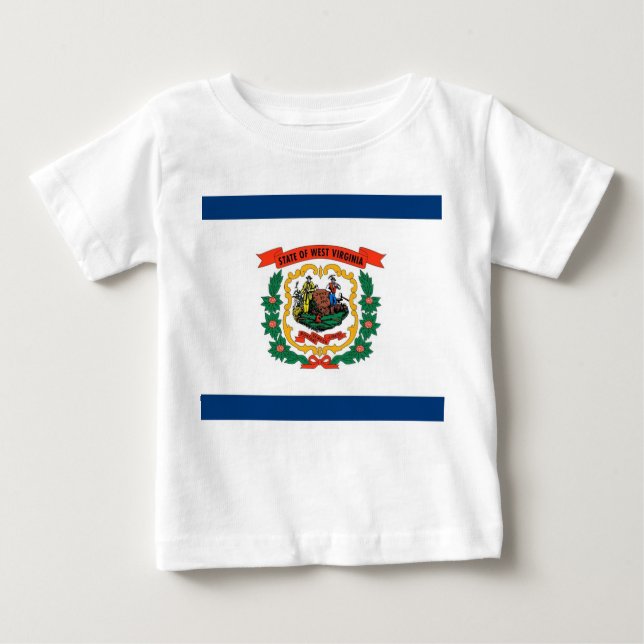 Camiseta Para Bebê Baby T Shirt com Flag of West Virginia, EUA (Frente)