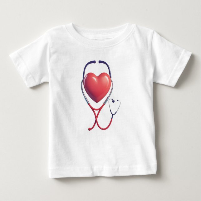 Camiseta Para Bebê Baby T-Shirt – Heart & Stethoscope | Gift for Heal (Frente)