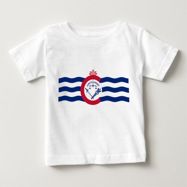 Camiseta Para Bebê Baby T-Shirt with Flag of Cincinnati City, EUA (Frente)