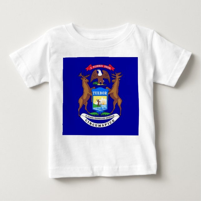 Camiseta Para Bebê Baby T-Shirt with Flag of Michigan, EUA (Frente)