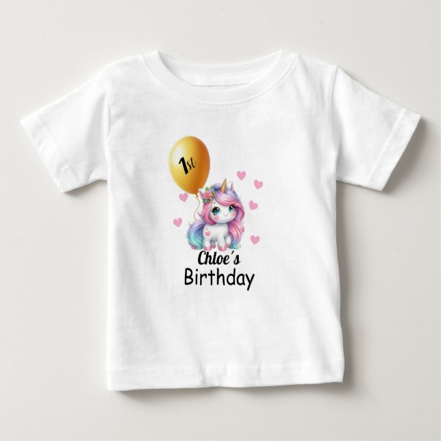 Camiseta Para Bebê Baby Unicorn Birthday Shirt, (Frente)