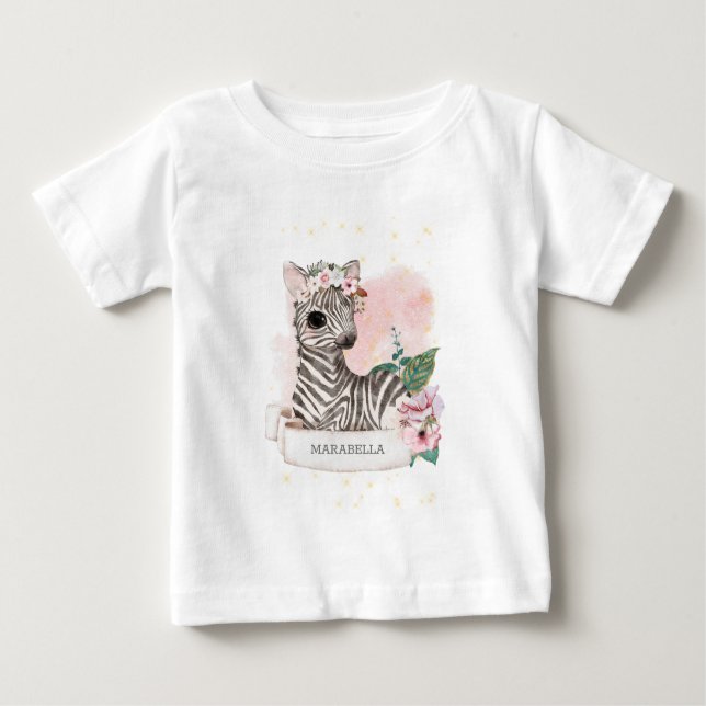 Camiseta Para Bebê *~* Baby Zebra Name Nursery Jungle Sweet Girl (Frente)