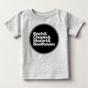 Camiseta Para Bebê Bach, Chopin e Mozart e Beethoven
