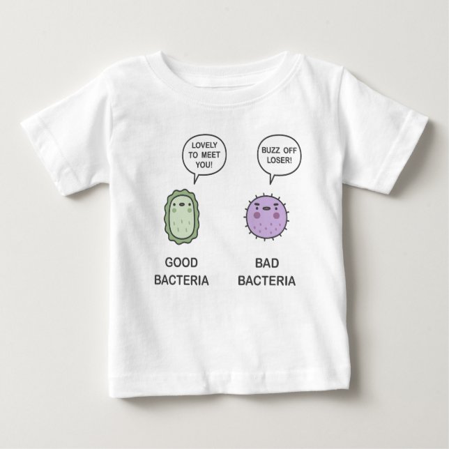 Camiseta Para Bebê Bacterias Boas, Bactérias Más (Frente)