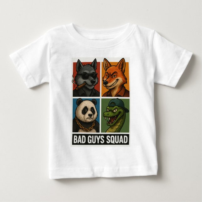 Camiseta Para Bebê Bad Guys Squad – Funny Animal Gang (Frente)