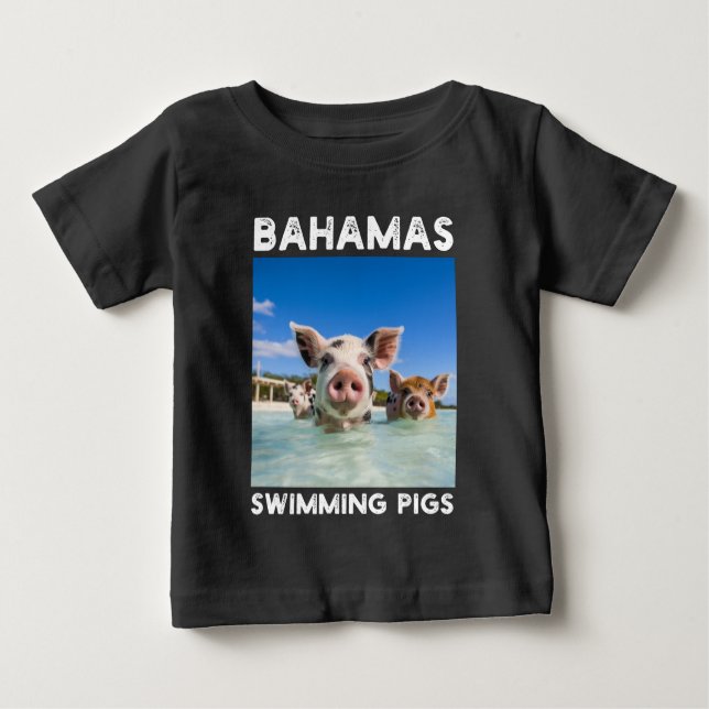 Camiseta Para Bebê Bahamas Nadando Porcos Exuma (Frente)