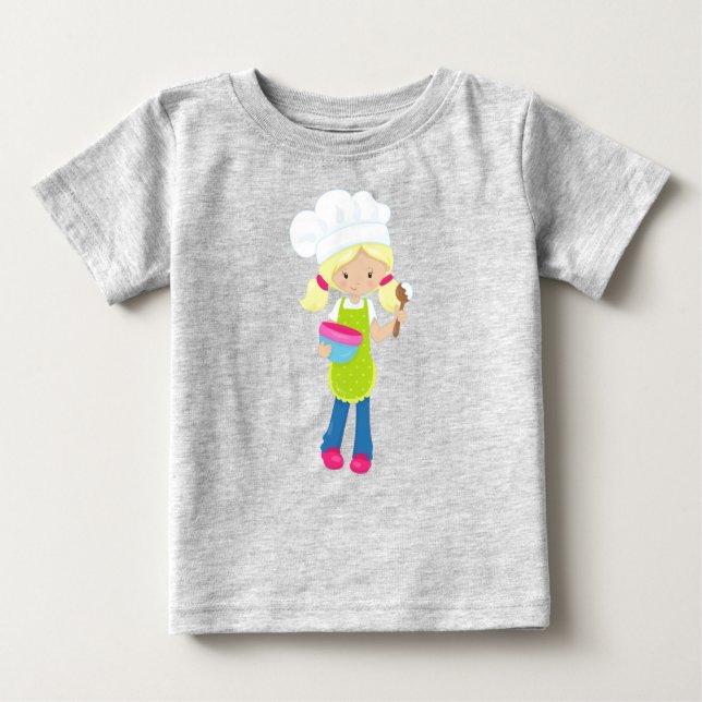 Camiseta Para Bebê Baking, padeiro, padaria, moça bonita, cabelo loir (Frente)