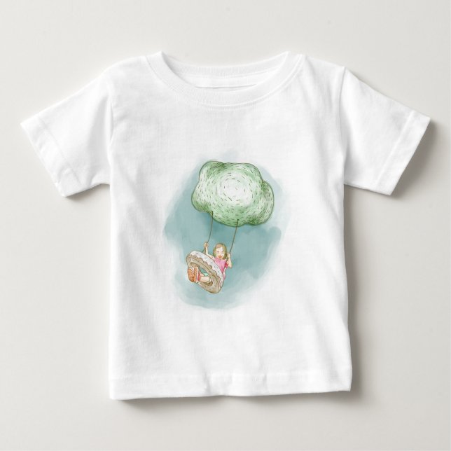 Camiseta Para Bebê Balançando das nuvens (Frente)