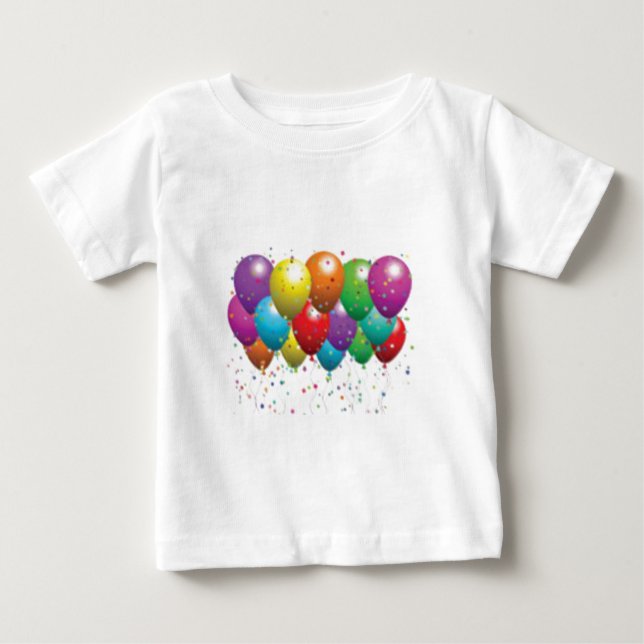 Camiseta Para Bebê balão_aniversário_cartão_personalizar-r11e61ed9b90 (Frente)