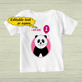 Camiseta Para Bebê Balão cor-de-rosa do panda primeiro aniversario