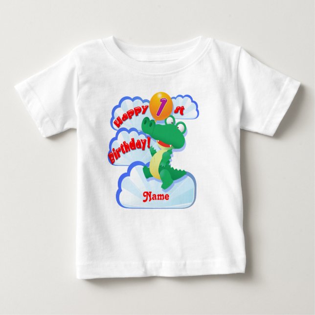 Camiseta Para Bebê Balão de Alligador de primeiros aniversarios Feliz (Frente)