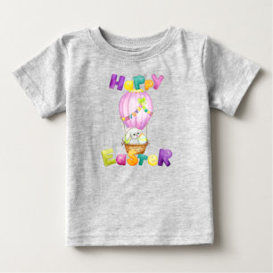 Camiseta Para Bebê Balão de Aquarela de Pastel Coelho felz pascoa