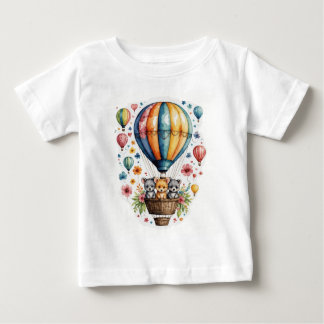 Camiseta Para Bebê Balão de ar com animais bonitos