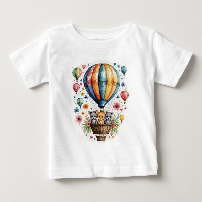 Camiseta Para Bebê Balão de ar com animais bonitos (Frente)