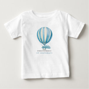 Camiseta Para Bebê Balão de Ar Quente Aquarela Nome Personalizado