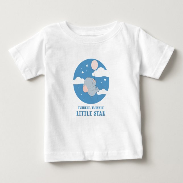 Camiseta Para Bebê Balão de Elefante de Bebê Grelha Pequena Estrela (Frente)