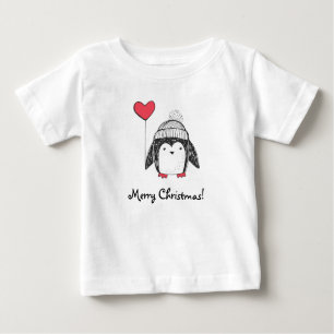 Camiseta Para Bebê Balão em Forma de Coração de Pinguim de Bebê Bonit