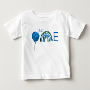 Camiseta Para Bebê Balão primeiro aniversario Azul Aquarela Garoto Ar