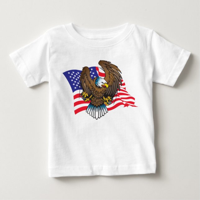 Camiseta Para Bebê Bald Aeagle e American Flag (Frente)