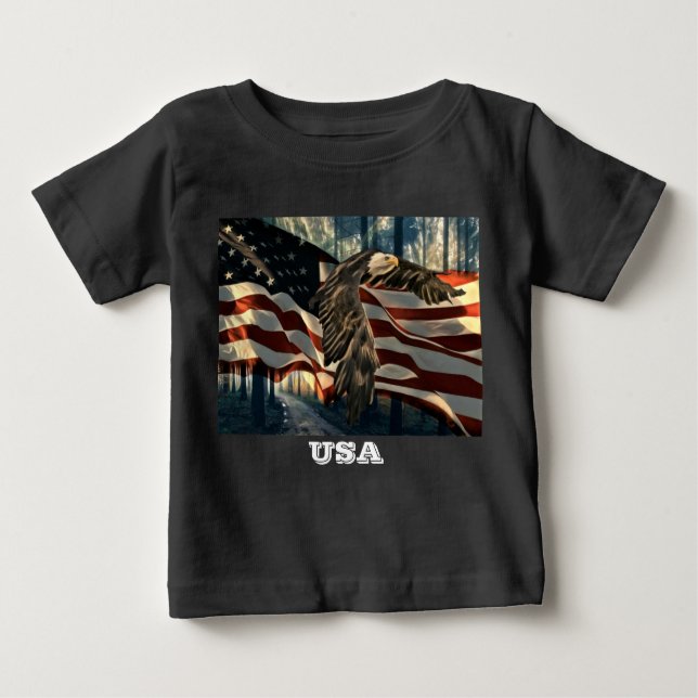 Camiseta Para Bebê Bald Eagle American Flag Country Road (Frente)