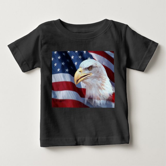 Camiseta Para Bebê bald Eagle é a bandeira americana quarta de julho (Frente)