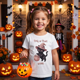 Camiseta Para Bebê Balde de Doces Preto e Rosa do Truque ou Tratament