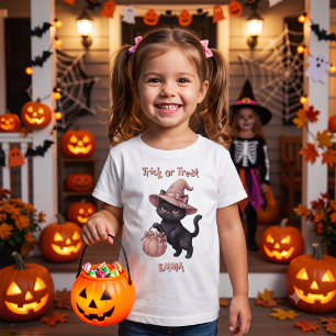 Camiseta Para Bebê Balde de Doces Preto e Rosa do Truque ou Tratament