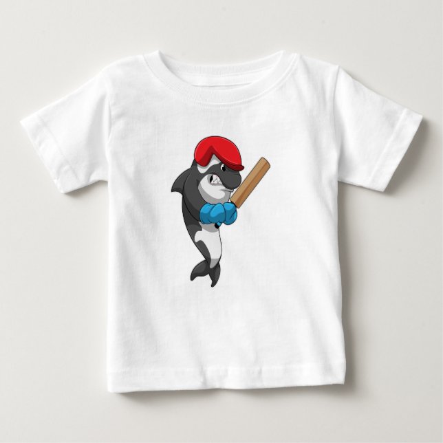 Camiseta Para Bebê Baleia assina no Cricket com morcego de críquete (Frente)