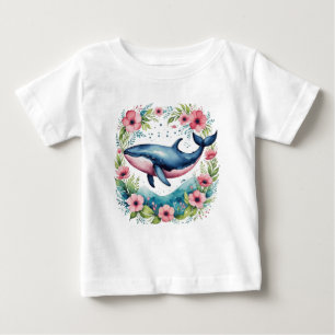 Camiseta Para Bebê Baleia floral branca