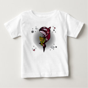 Camiseta Para Bebê Baleia Orca com Urso de Teddy no Espaço Design grá