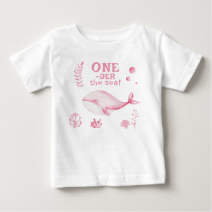 Camiseta Para Bebê Baleia Rosa Debaixo do Mar 1º Aniversário